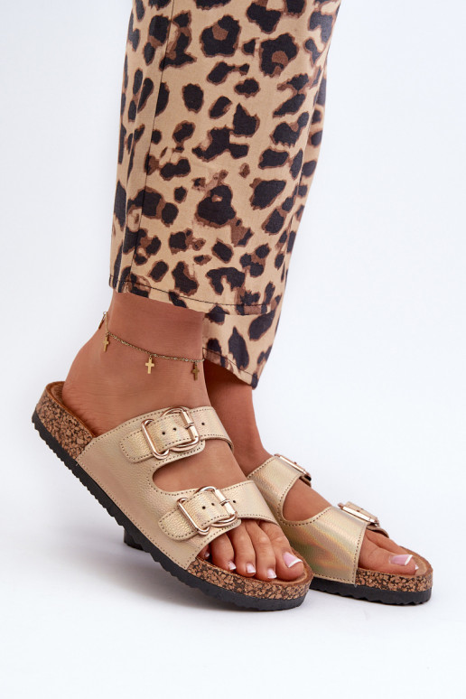 Damenhausschuhe mit Schnallen goldene Farbe Fronila Damenhausschuhe mit Schnallen goldene Farbe Fronila