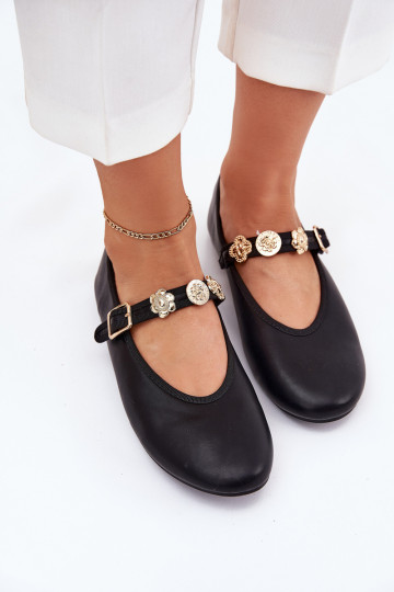 Ballerinas Feminin mit Riemen I goldene Farbemi Przypinkami schZuarze Farbe Firicene 2