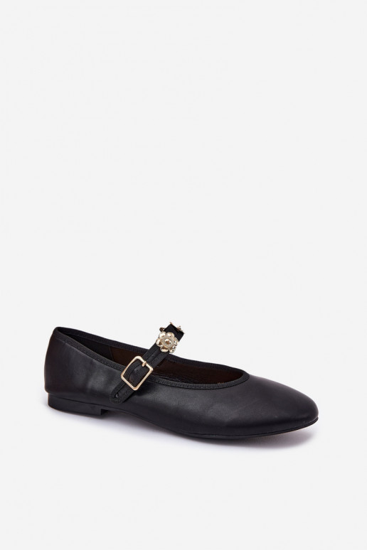 Ballerinas Feminin mit Riemen I goldene Farbemi Przypinkami schZuarze Farbe Firicene Ballerinas Feminin mit Riemen I goldene Farbemi Przypinkami schZuarze Farbe Firicene