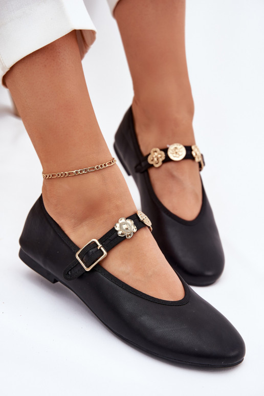 Ballerinas Feminin mit Riemen I goldene Farbemi Przypinkami schZuarze Farbe Firicene Ballerinas Feminin mit Riemen I goldene Farbemi Przypinkami schZuarze Farbe Firicene