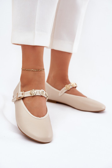 Ballerinas Feminin mit Riemen I goldene Farbemi Przypinkami Beige Firicene 2