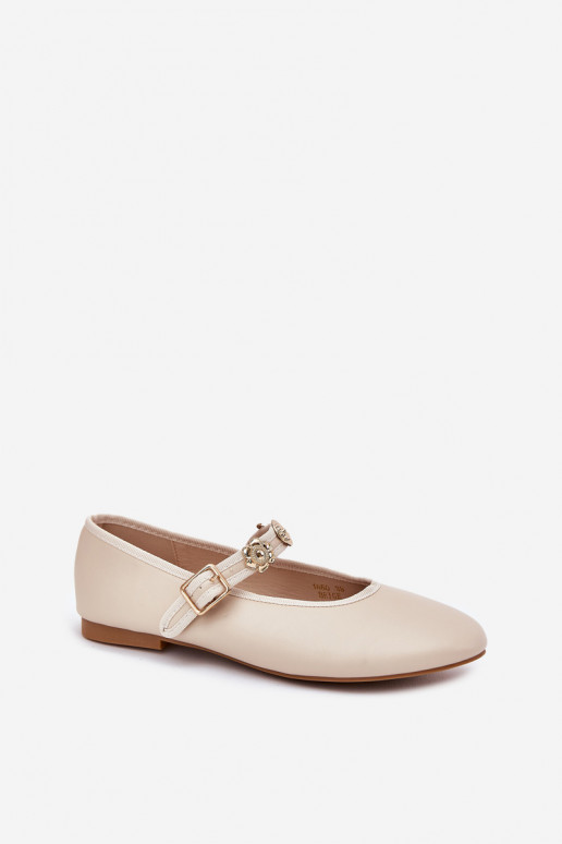 Ballerinas Feminin mit Riemen I goldene Farbemi Przypinkami Beige Firicene Ballerinas Feminin mit Riemen I goldene Farbemi Przypinkami Beige Firicene