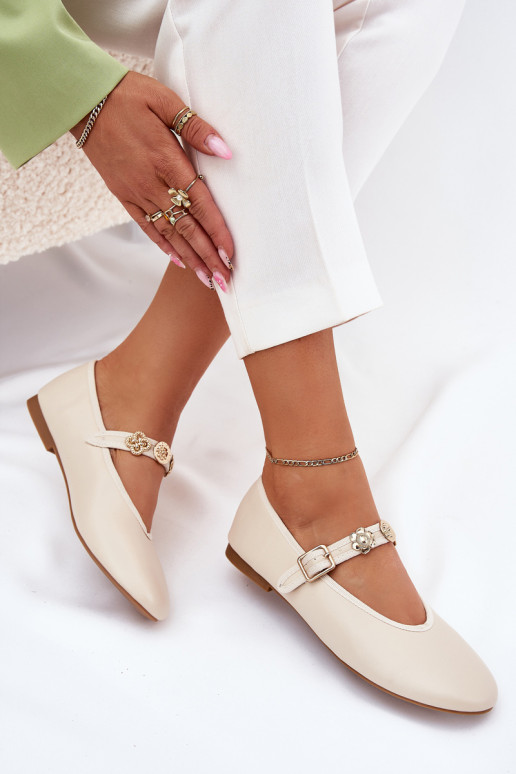 Ballerinas Feminin mit Riemen I goldene Farbemi Przypinkami Beige Firicene Ballerinas Feminin mit Riemen I goldene Farbemi Przypinkami Beige Firicene