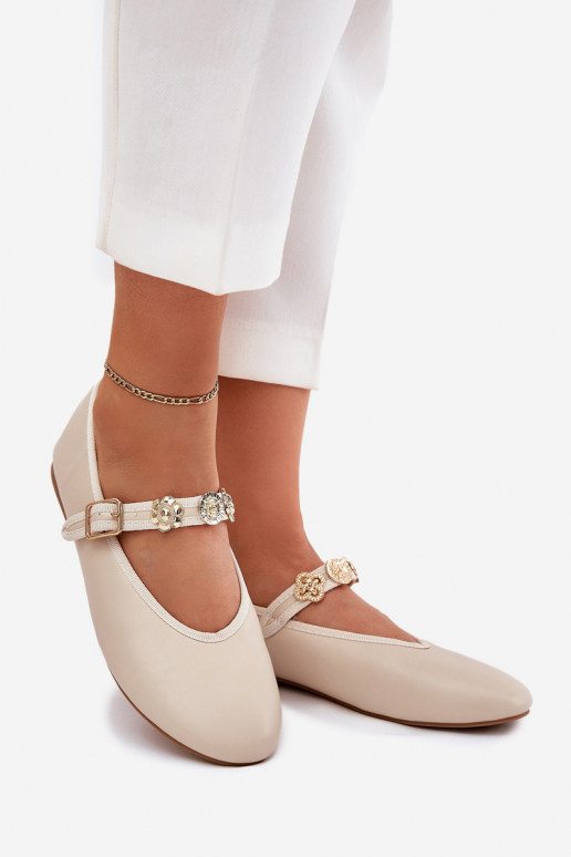 Ballerinas Feminin mit Riemen I goldene Farbemi Przypinkami Beige Firicene Ballerinas Feminin mit Riemen I goldene Farbemi Przypinkami Beige Firicene