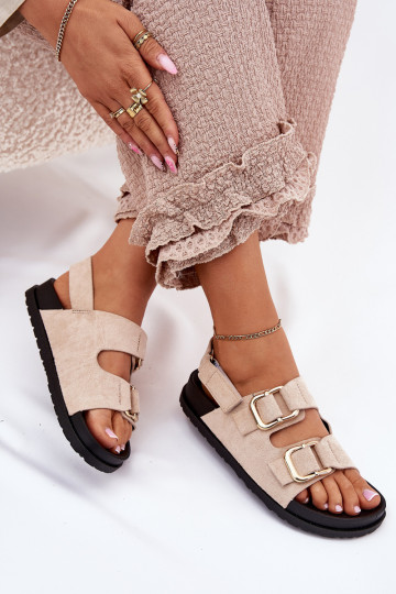 Damensandalen mit Schnallen elfenbeinfarbe Seladith