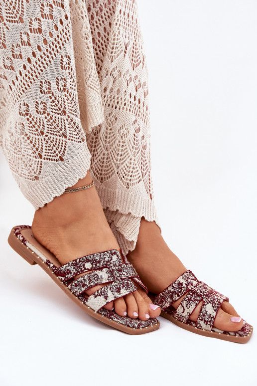 Dekoriert Hausschuhe mit breiten Absätzen Burgund Anniles Dekoriert Hausschuhe mit breiten Absätzen Burgund Anniles