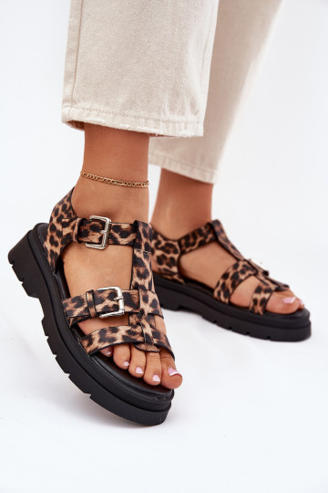 Damen Kunstleder Sandalen mit Schnallen Jeneliena mit Leopardenmuster 2