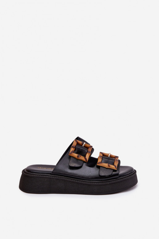 Eko Lederhausschuhe Feminin mit einer Plattform mit Schnallen schZuarze Farbe Xanivia