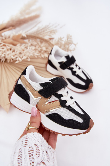 Sneakers Stilvollllschuhe Kindisch mit Klebeverschlüssen INeiß-schZuarze Farbe Tezzu