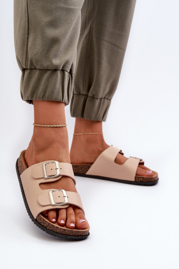 Damenhausschuhe mit Schnallen Beige Oliena