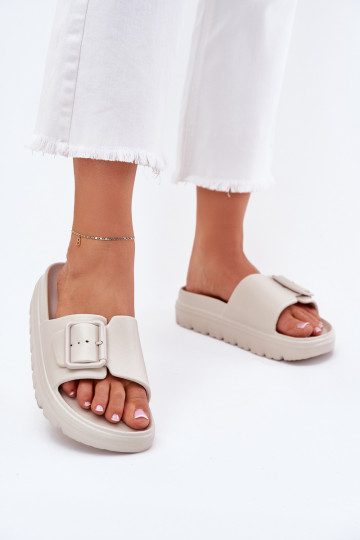 Damenhausschuhe Leichte Hausschuhe mit einer Plattform mit Schnallen Beige Viasara 2