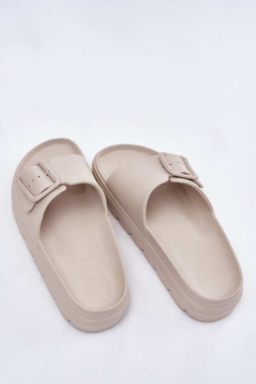 Damenhausschuhe Leichte Hausschuhe mit einer Plattform mit Schnallen Beige Viasara Damenhausschuhe Leichte Hausschuhe mit einer Plattform mit Schnallen Beige Viasara