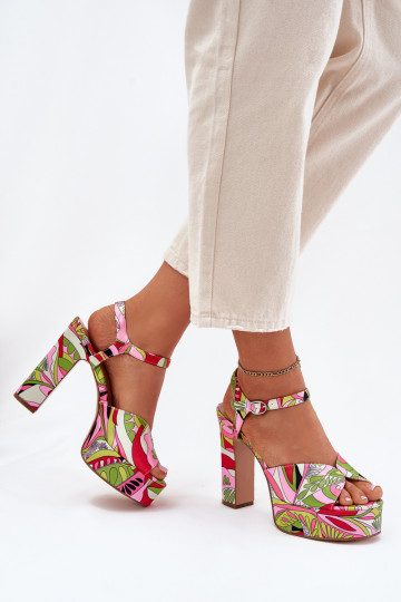 Muster-Sandalen mit Absatz und Plattform Slaria rosa und grün