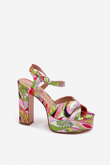 Muster-Sandalen mit Absatz und Plattform Slaria rosa und grün 2