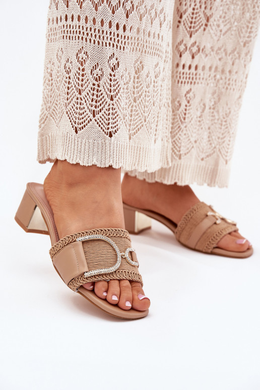 Feminin Hausschuhe mit Absätzen Mit Dekorationen Detalem Beige Julinemi