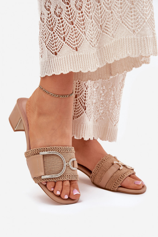 Feminin Hausschuhe mit Absätzen Mit Dekorationen Detalem Beige Julinemi