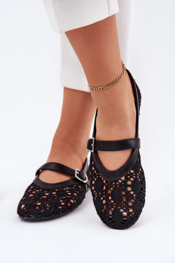 Durchbrochene Ballerinas mit Riemen schZuarze Farbe Orphali 2