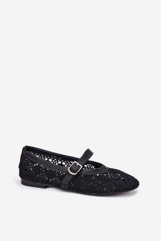 Durchbrochene Ballerinas mit Riemen schZuarze Farbe Orphali Durchbrochene Ballerinas mit Riemen schZuarze Farbe Orphali