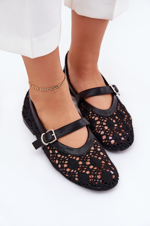 Durchbrochene Ballerinas mit Riemen schZuarze Farbe Orphali Durchbrochene Ballerinas mit Riemen schZuarze Farbe Orphali