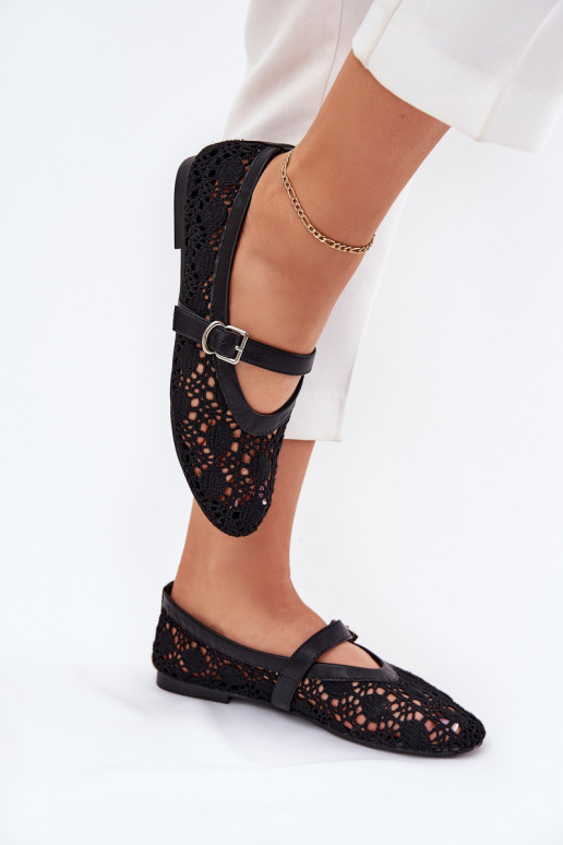 Durchbrochene Ballerinas mit Riemen schZuarze Farbe Orphali Durchbrochene Ballerinas mit Riemen schZuarze Farbe Orphali