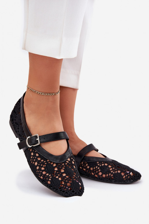 Durchbrochene Ballerinas mit Riemen schZuarze Farbe Orphali Durchbrochene Ballerinas mit Riemen schZuarze Farbe Orphali
