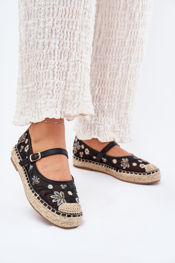 Netz Espadrilles Z Haftem mit einer Plattform schZuarze Farbe Laxisa 2