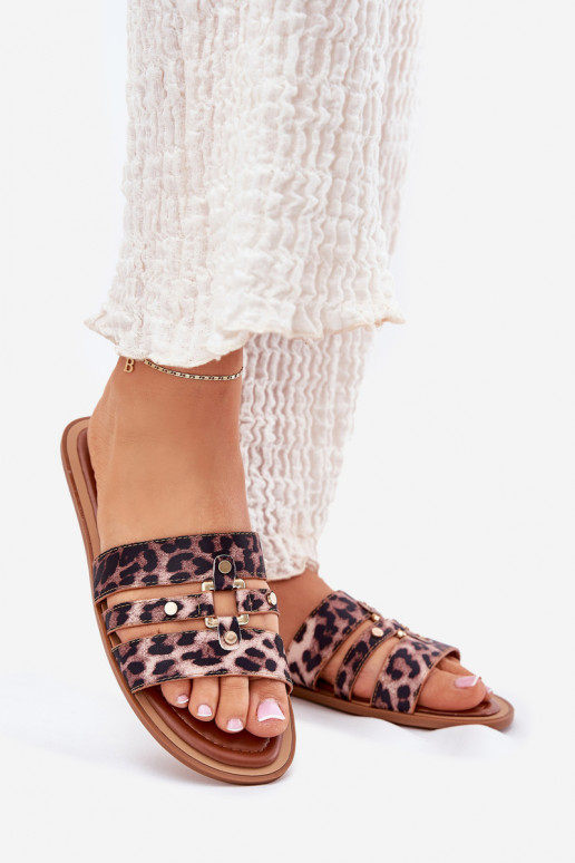 gleichschenklig Damenhausschuhe Ze goldene Farbem Detalem mit Leopardenfellmuster Noroti gleichschenklig Damenhausschuhe Ze goldene Farbem Detalem mit Leopardenfellmuster Noroti