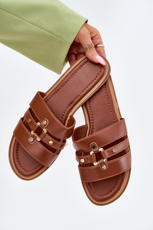 gleichschenklig Damenhausschuhe Ze goldene Farbem Detalem braune Farbe Noroti