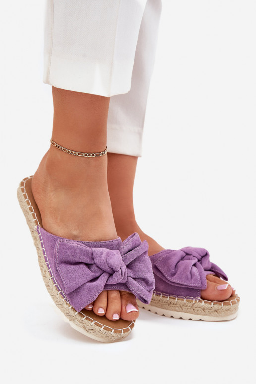 Damenhausschuhe mit einer Plattform Mit Zopf I Kokardką Violette Farbe Alpireda