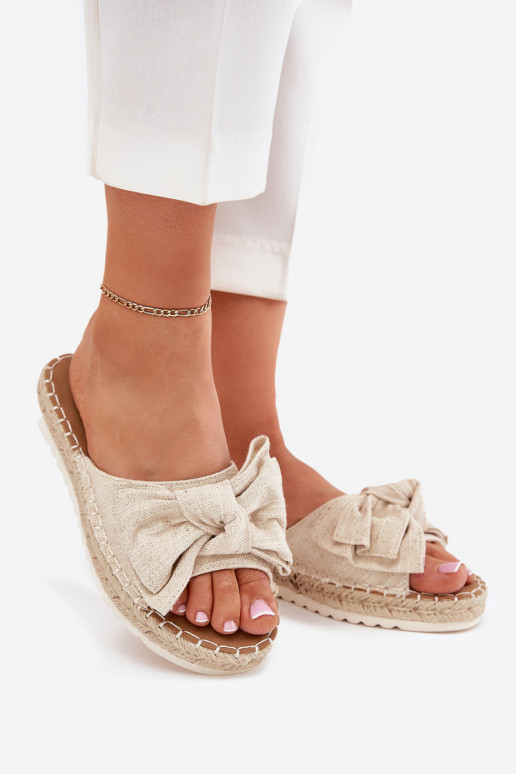 Damenhausschuhe mit einer Plattform Mit Zopf I Kokardką Beige Alpireda Damenhausschuhe mit einer Plattform Mit Zopf I Kokardką Beige Alpireda