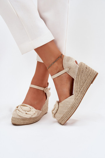 Beige Damen-Plattform-Sandalen mit Flechtelementen und gehäkelter Blume „Ismilea" 2