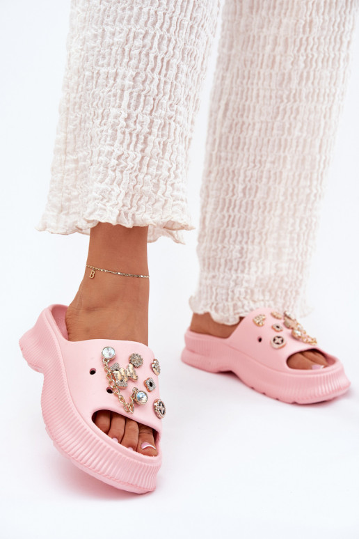 Leichte Hausschuhe Damenhausschuhe Ze goldene Farbemi Przypinkami pinke Farbe Hortiana Leichte Hausschuhe Damenhausschuhe Ze goldene Farbemi Przypinkami pinke Farbe Hortiana