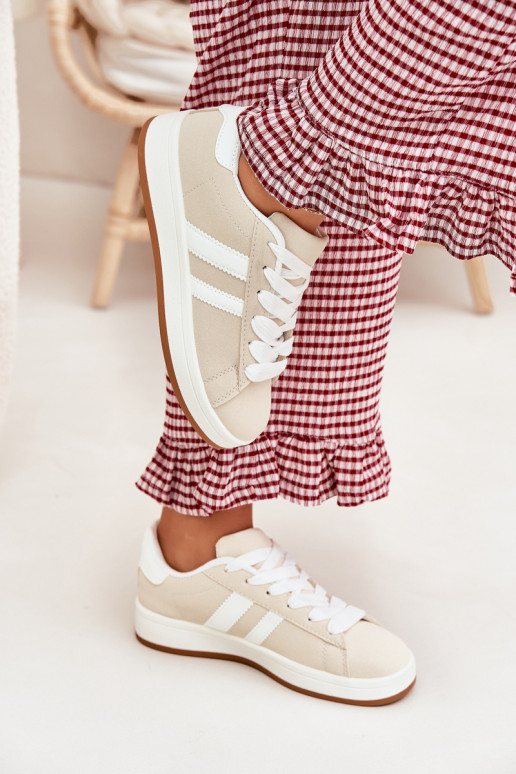 Turnschuhe Sneakers Stilvollllschuhe Feminin aus Öko-Leder Beige Ravina