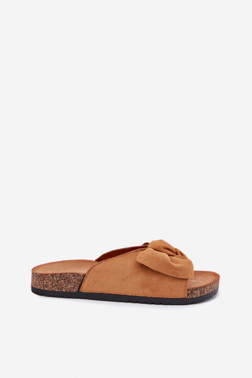 Damenhausschuhe Auf einer Korksohle Kokardką braune Farbe Seressa Damenhausschuhe Auf einer Korksohle Kokardką braune Farbe Seressa