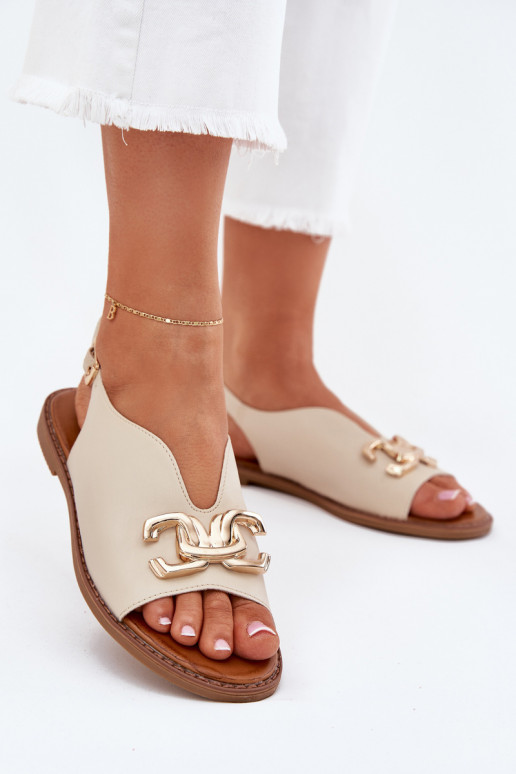 Damensandalen mit breiten Absätzen mit goldenen Details Beige Amelira Damensandalen mit breiten Absätzen mit goldenen Details Beige Amelira