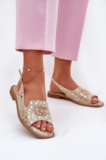 Goldene Damensandalen mit Verzierungen und breitem Absatz "S.Barski KV51-096"