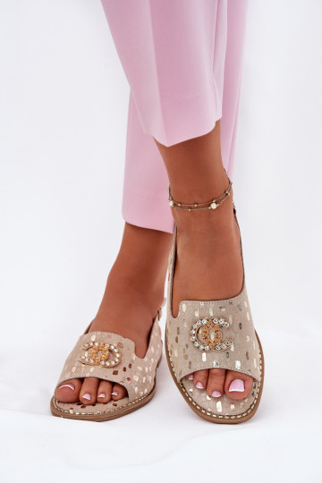 Goldene Damensandalen mit Verzierungen und breitem Absatz "S.Barski KV51-096" 2