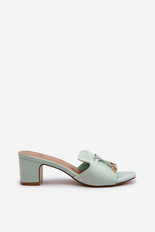Damenhausschuhe Z aus Öko-INildlederu mit Absätzen Mintfarbe Jemenna