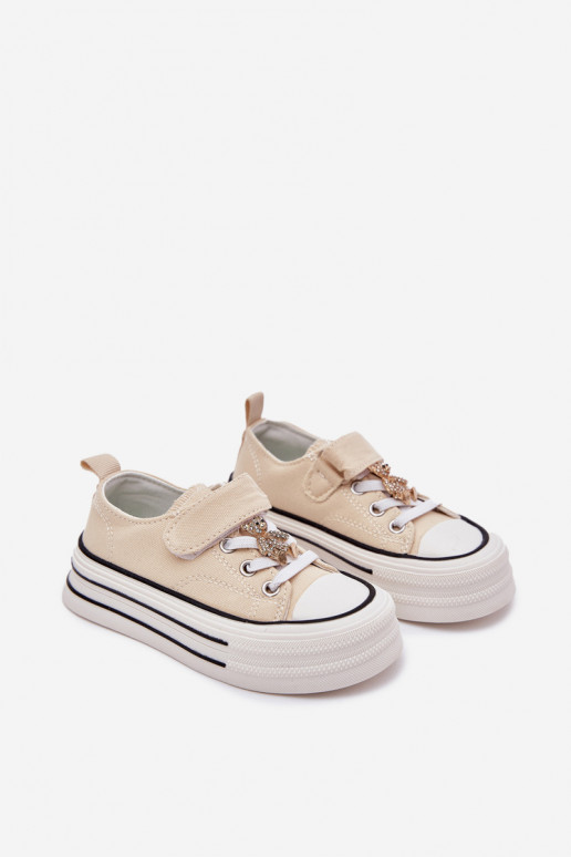 Kindisch lässige Schuhe Ze Złotą Przypinką Teddybären Beige Solena