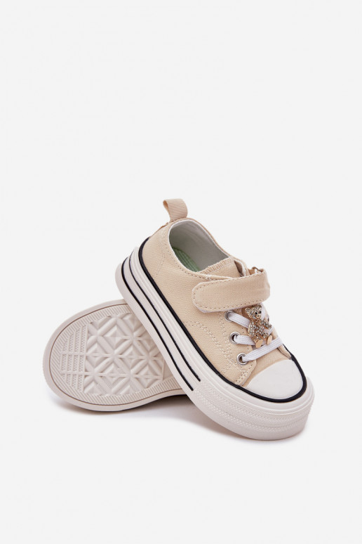 Kindisch lässige Schuhe Ze Złotą Przypinką Teddybären Beige Solena