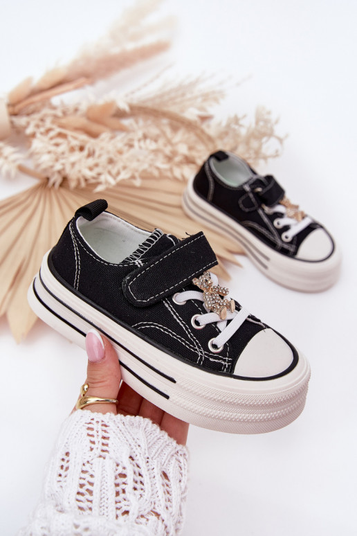 Kindisch lässige Schuhe Ze Złotą Przypinką Teddybären schZuarze Farbe Solena Kindisch lässige Schuhe Ze Złotą Przypinką Teddybären schZuarze Farbe Solena