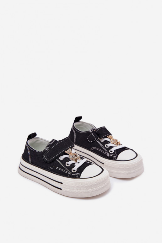 Kindisch lässige Schuhe Ze Złotą Przypinką Teddybären schZuarze Farbe Solena Kindisch lässige Schuhe Ze Złotą Przypinką Teddybären schZuarze Farbe Solena