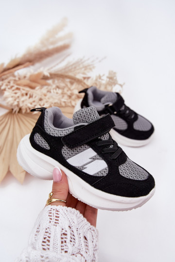 Turnschuhe Sneakers Stilvollllschuhe Kindisch mit Klebeverschlüssen SchZuarz und-graue Farbe Selinea