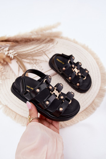 Kindisch Sandalen Ze goldene Farbem Detalem schZuarze Farbe Lunessa