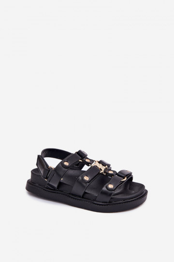 Kindisch Sandalen Ze goldene Farbem Detalem schZuarze Farbe Lunessa 2