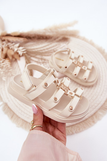 Kindisch Sandalen Ze goldene Farbem Detalem Beige Lunessa