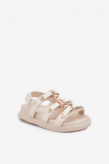 Kindisch Sandalen Ze goldene Farbem Detalem Beige Lunessa 2