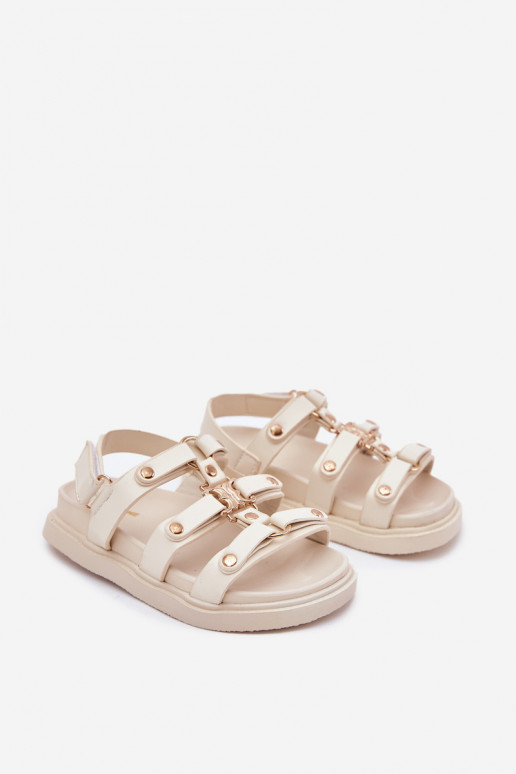 Kindisch Sandalen Ze goldene Farbem Detalem Beige Lunessa