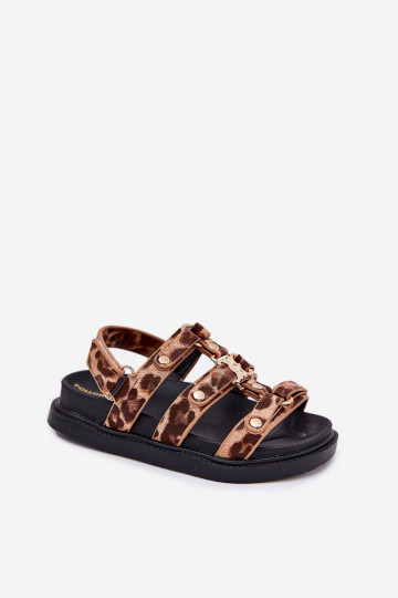 Kindisch Sandalen Ze goldene Farbem Detalem mit Leopardenfellmuster Lunessa 2