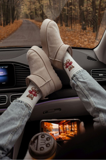 Socken Feminin Teddybären Zu SZueterku elfenbeinfarbe